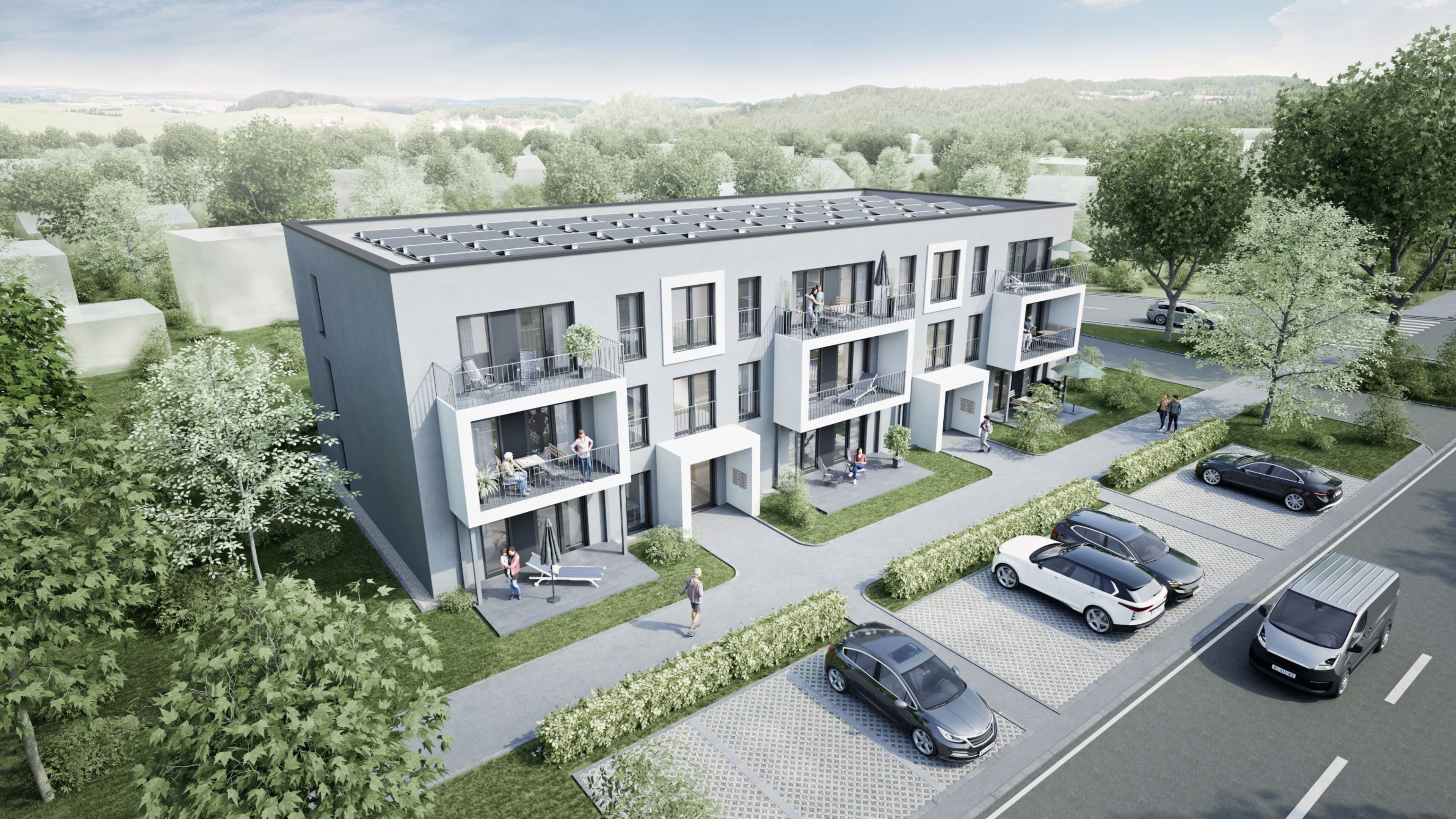 Modulares KammerGut-Gebäude aus der Vogelperspektive